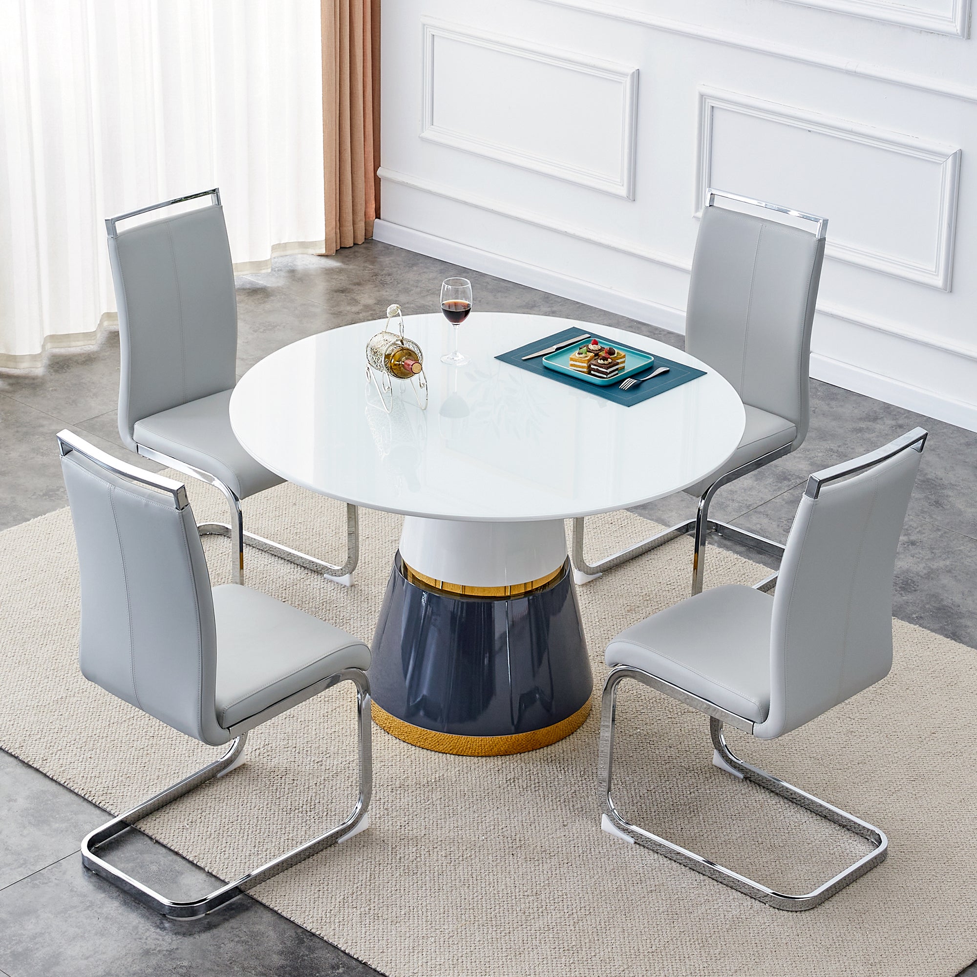 Modern Minimalist Luxury MDF Material Circular Dining Table - White