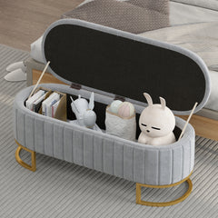 Elegant Velvet Storage Ottoman Bench with Button-Tufted - Grey