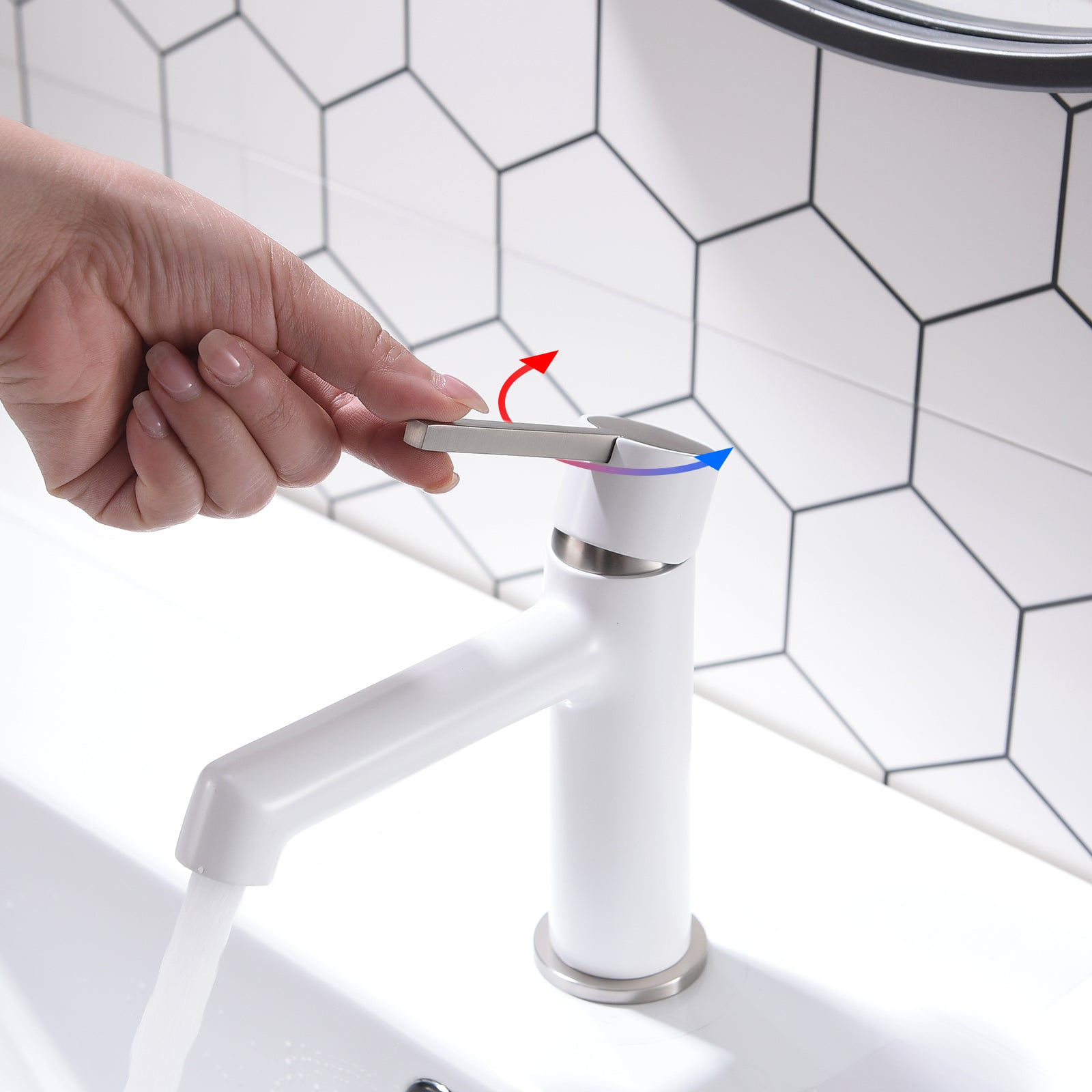 White Bathroom Faucet for Sink 1 Hole, Single Handle