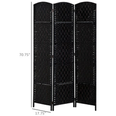 6' Tall Wicker Weave 3 Panel Room Divider Privacy Screen - Black