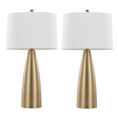 27" Contemporary Table Lamp in Gold Metal with White Linen Shade - Set of 2