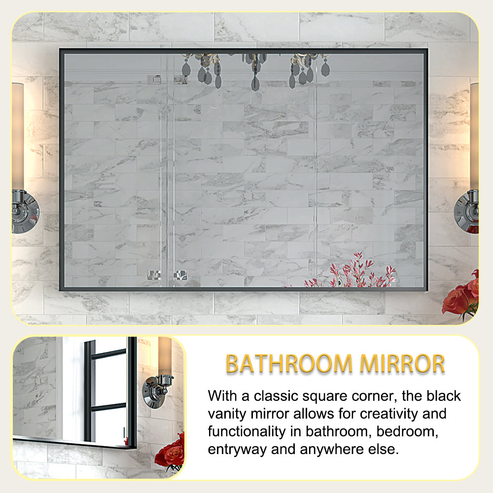 Glossy Black Bathroom Wall Mirrors 48x30inch (Horizontal & Vertical)