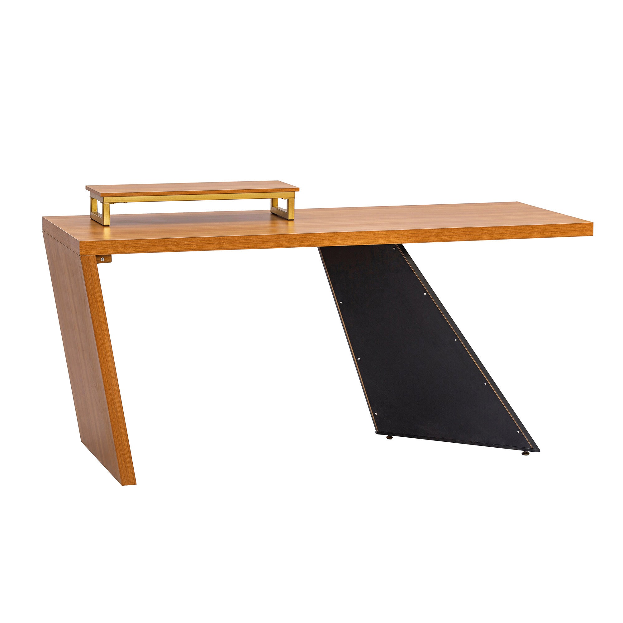 63" Modern Executive Desk, Rustic Industrial Wooden Writing Desk with Monitor Stand - Teak