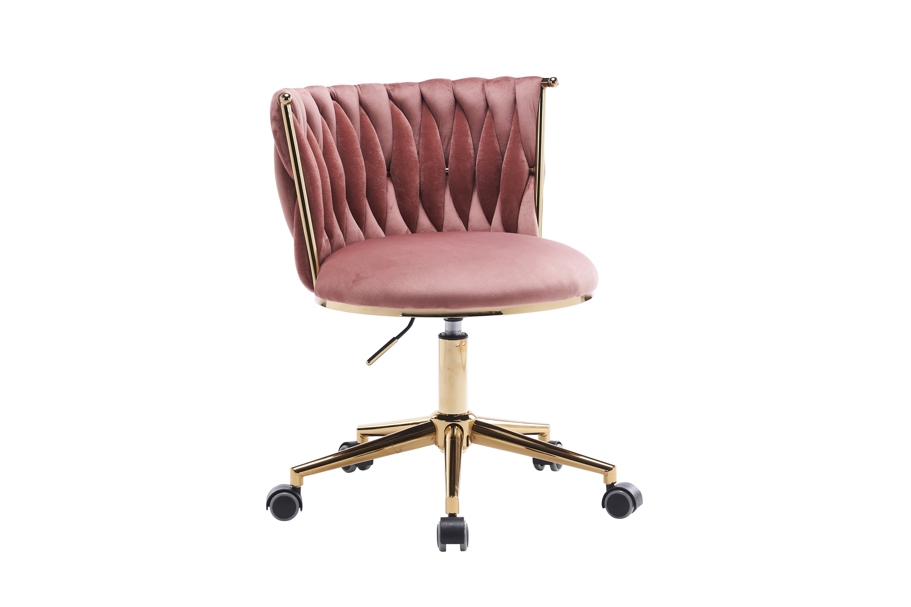 Upholstered Home Office Desk Chairs with Adjustable Swivel Wheels - Pink