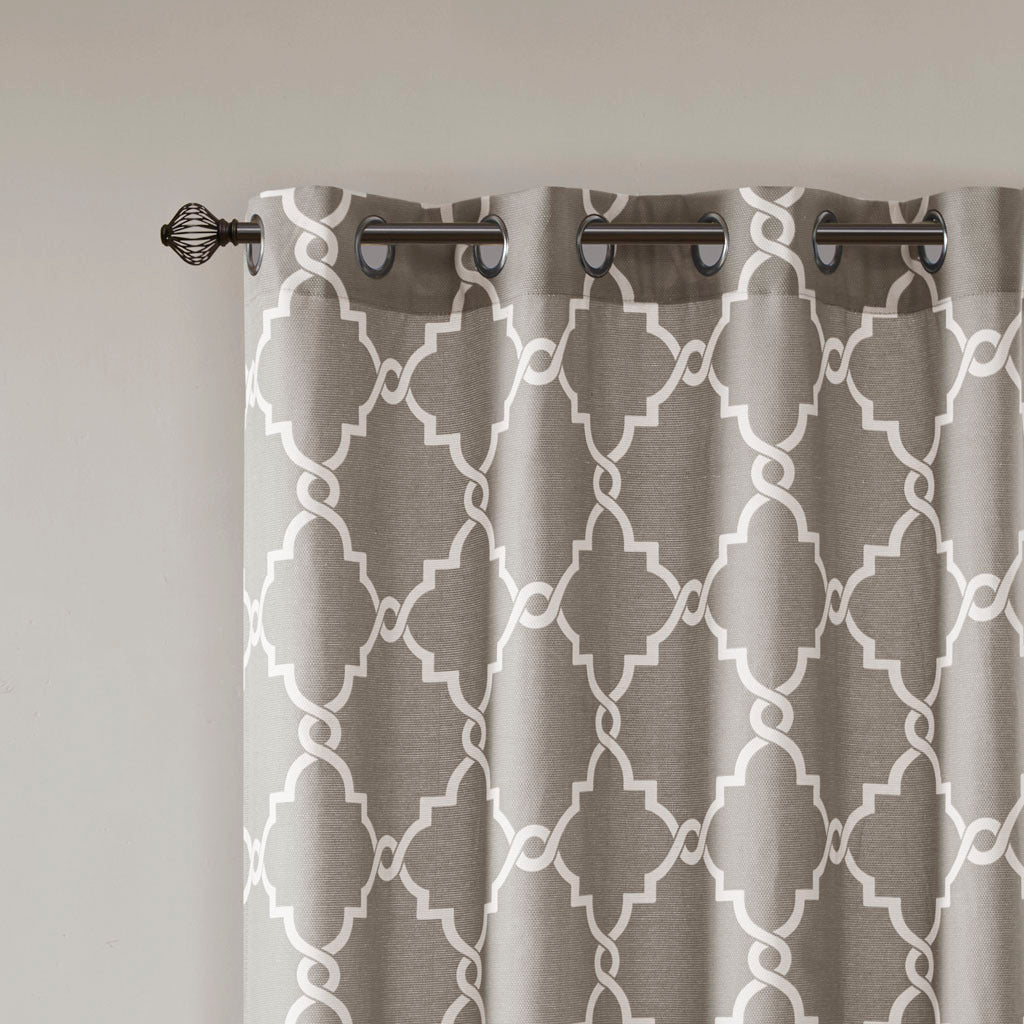 50x108" Fretwork Print Grommet Top Window Curtain Panel - Grey+White (1 panel only)