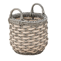 Zita Round Resin Woven Wicker Multi-Use Storage Basket with Handles - 18" x 18" x 19.6" - White-Gray - For Towel, Toys, Magazines Storage and Home Decoration