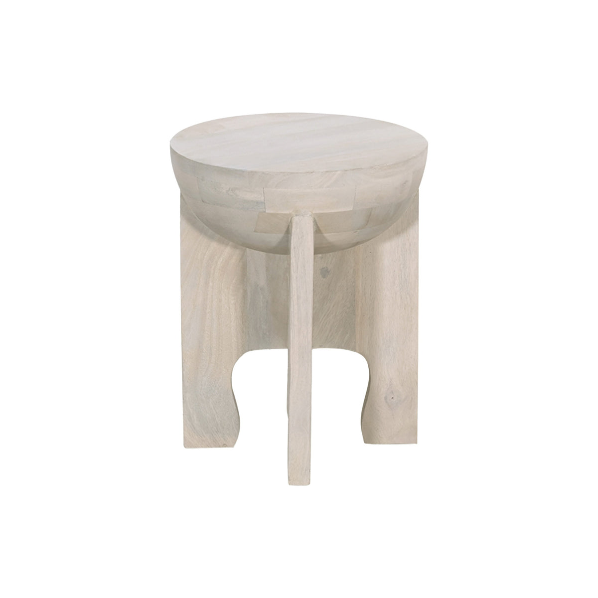 Side End Table, Mango Wood Drum Top - Classic Washed White 20 Inch