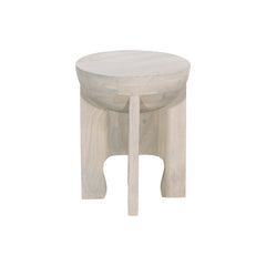 Side End Table, Mango Wood Drum Top - Classic Washed White 20 Inch