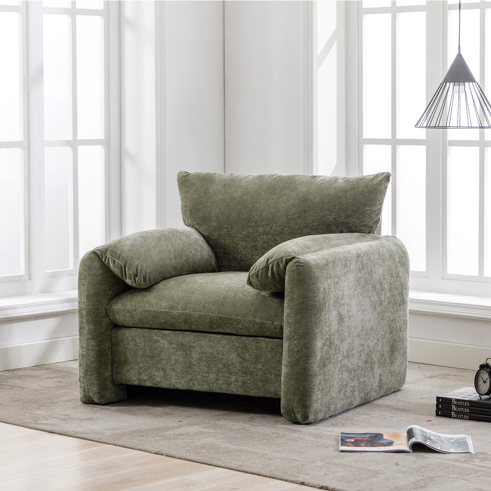 Modern Style Chenille Oversized Armchair - Matcha Green