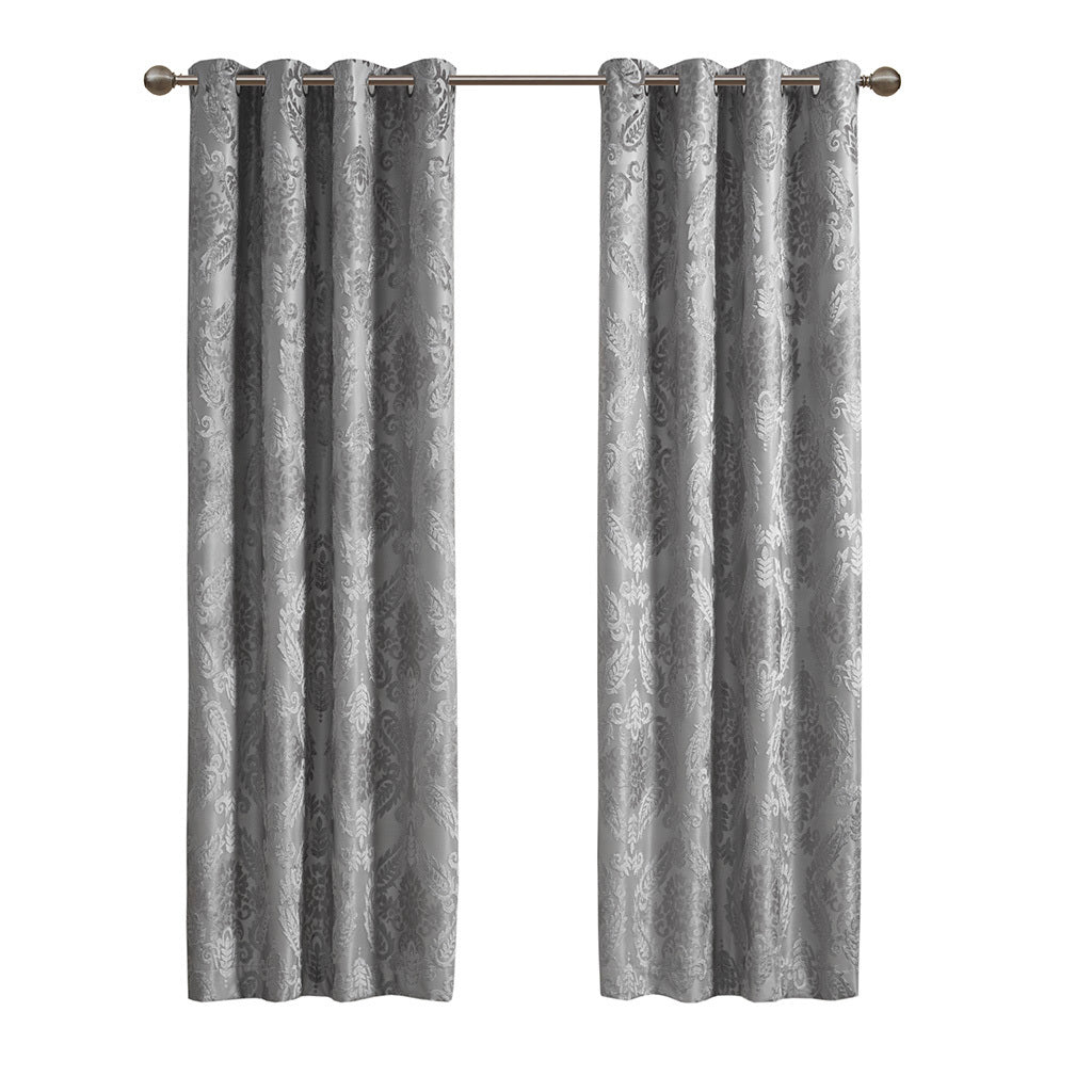 Knitted Jacquard Paisley Total Blackout Grommet Top Curtain Panel - Grey