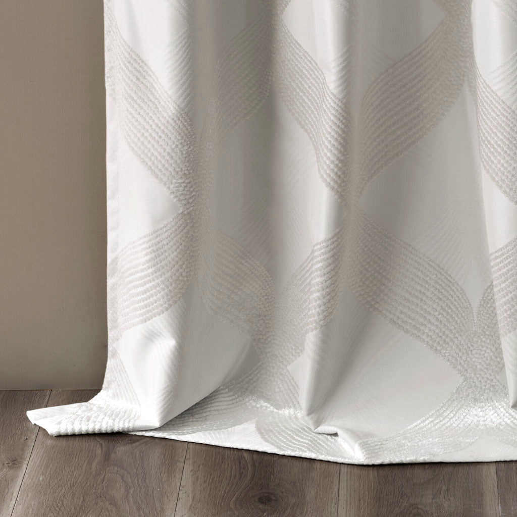 Ogee Knitted Jacquard Total Blackout Curtain Panel - Ivory