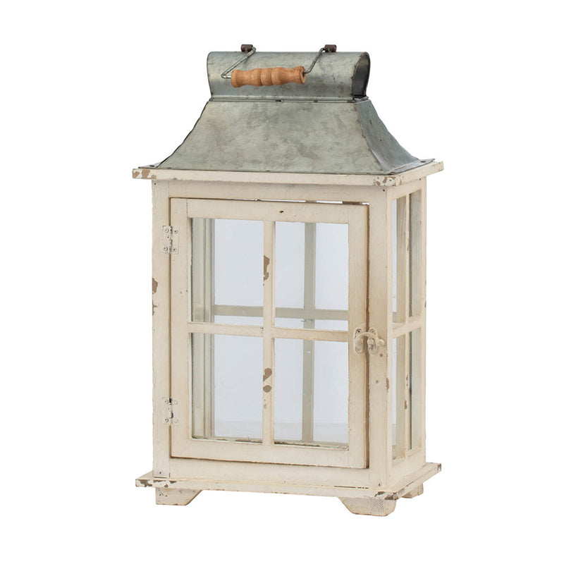 Wooden Candle Lantern Decorative (Set of 2) - Ivory