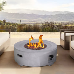 Diameter 30 Inch x 11 Inch Round Faux Concrete Texture Propane Gray Fire Pit With PVC Weather Cover