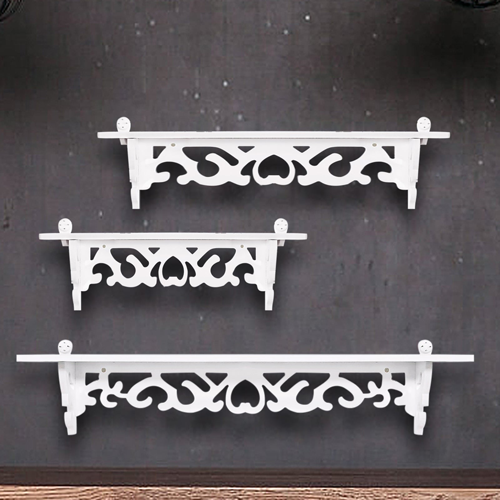 Set of 3 Shabby Floating Wall Shelves Bookshelf Display Wall Shelf Storage Rack - White