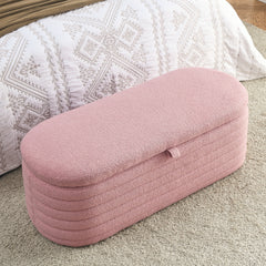 45.5" Storage Ottoman Bench Upholstered Fabric Storage Bench End of Bed Stool with Safety Hinge - Pink teddy.