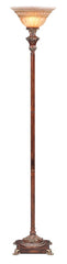 70" Tall Metal Torchiere Floor Lamp with Wooden finish, Glass Shade