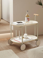 Movable Small Push Cart Minimalist Style Coffee Table Storage Double-layer - Cream