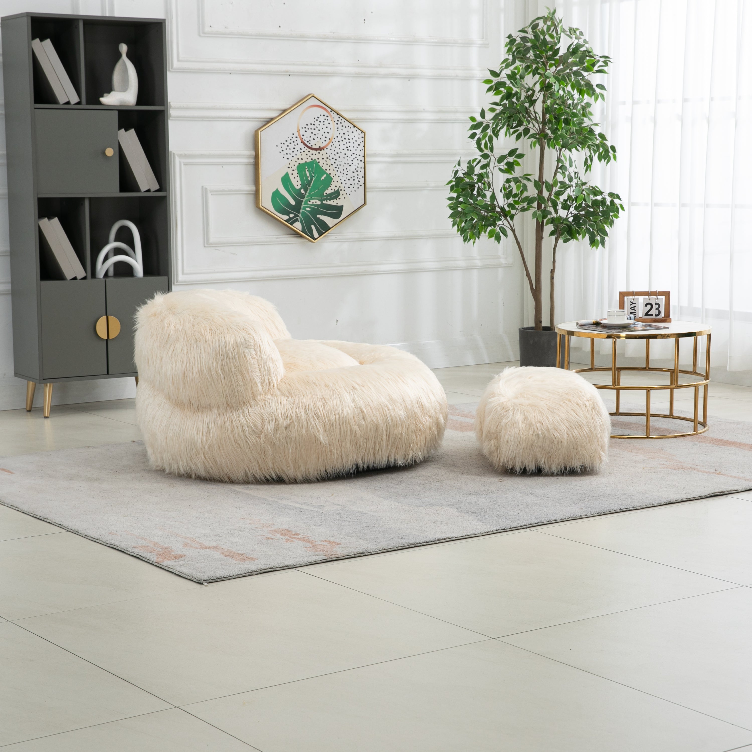 Bean Bag Chair Faux fur Lazy Sofa - Beige