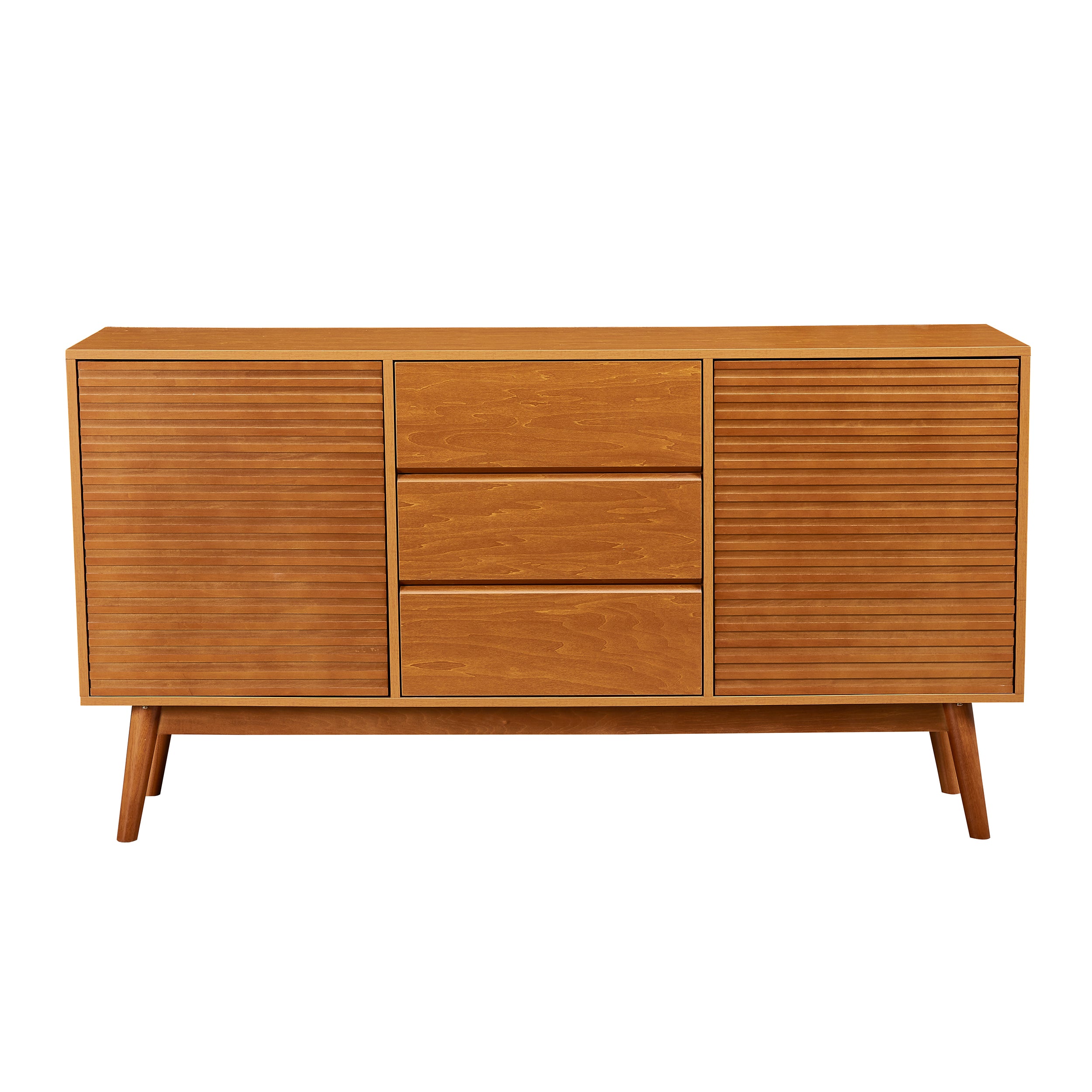 Modern Wood TV Stand, Entertainment Center for TVs up to 65", Sideboard Buffet Cabinet Credenza, Slatted Media Console