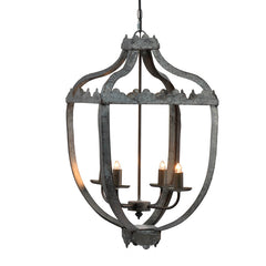 Charming Vintage 4-Light Metal Chandelier - Grey