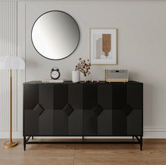 Accent Black Lacquered 4 Door Wooden Cabinet Sideboard Buffet Server Cabinet Storage Cabinet, for Living Room, Entryway, Hallway, Office, Kitchen and Dining Room