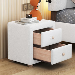 Teddy Fleece Nightstand with 2 Drawers - White