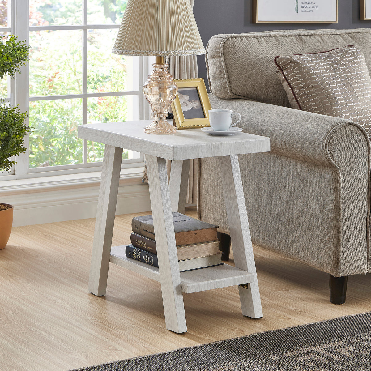 Contemporary Wood Shelf Side Table - White Finish