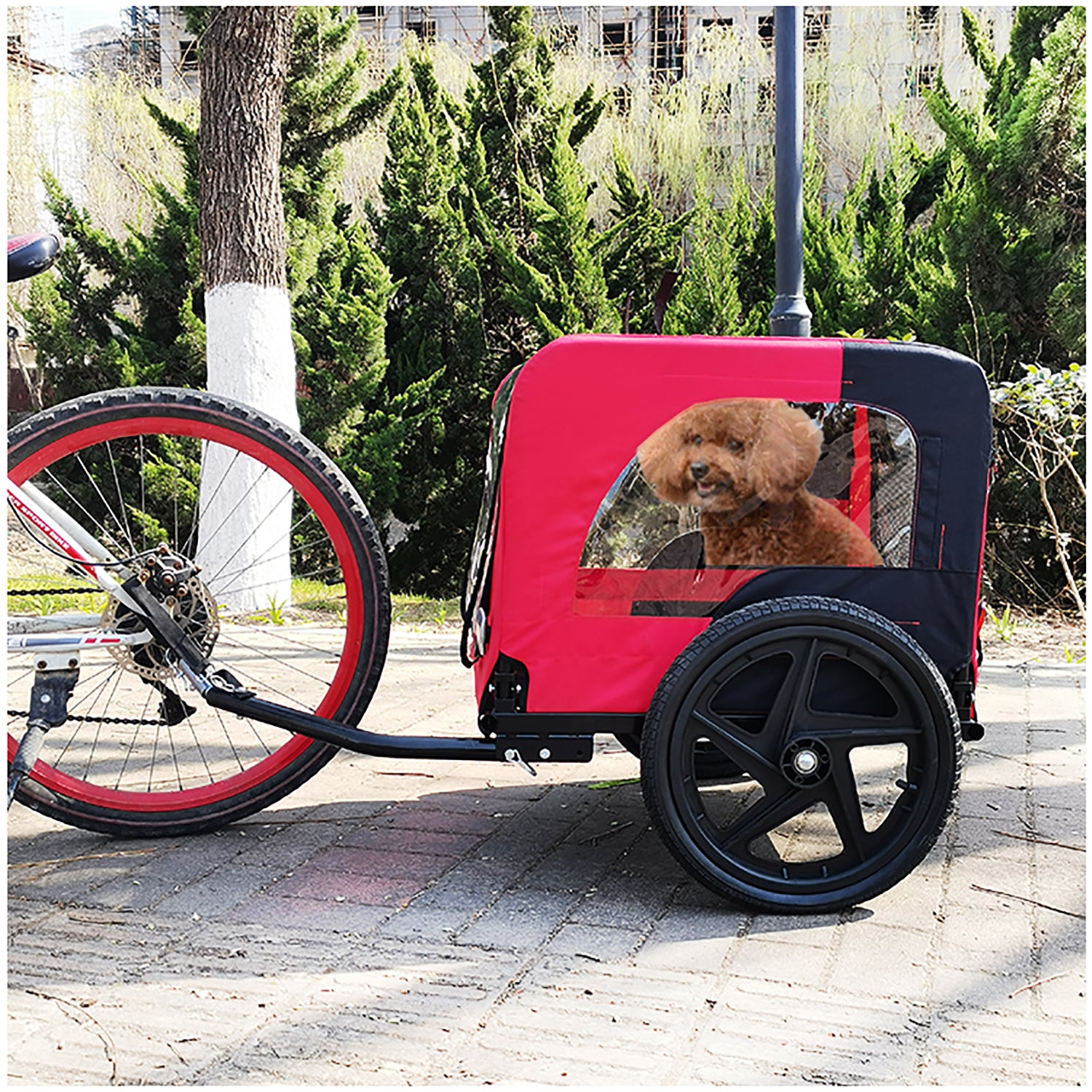 Bicycle Trailer for Pets Outdoor Foldable Red Color with reflectors and safety flag