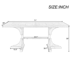 Retro Style Table 71'' Wooden Rectangular Table with Curved Design Legs - Natural Wood Wash