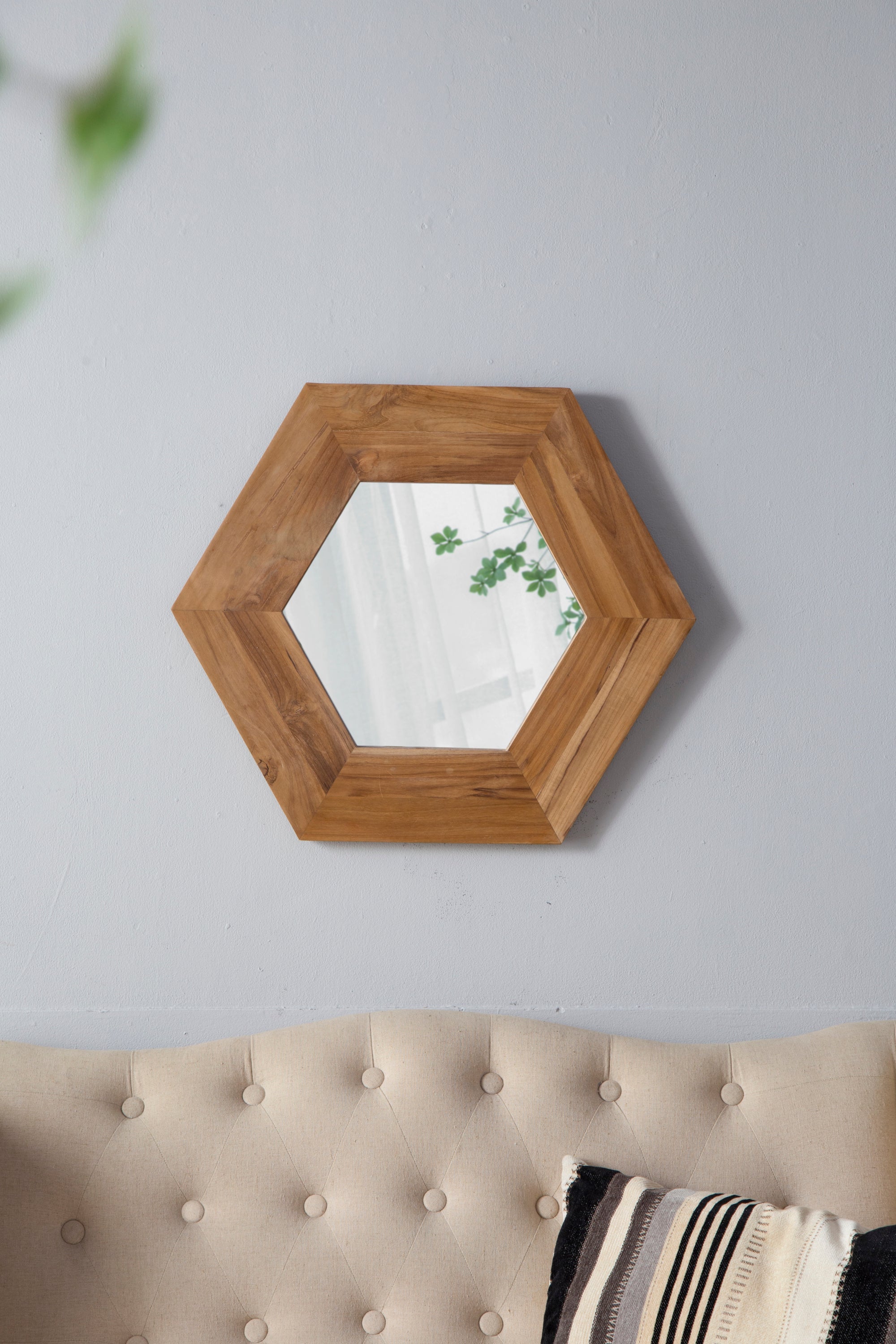 Hexagon Mirror with Natural Wood Frame 18.5"x18.5"