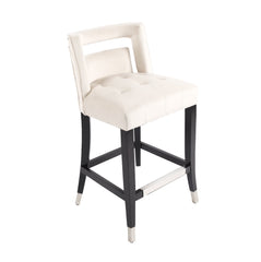 Suede Velvet Barstool with nailheads Dining Room Chair 2 pcs Set - 26 inch Seater height - Cream