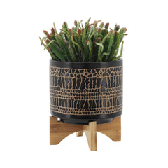 5/8" Glazed Planter with stand - Black