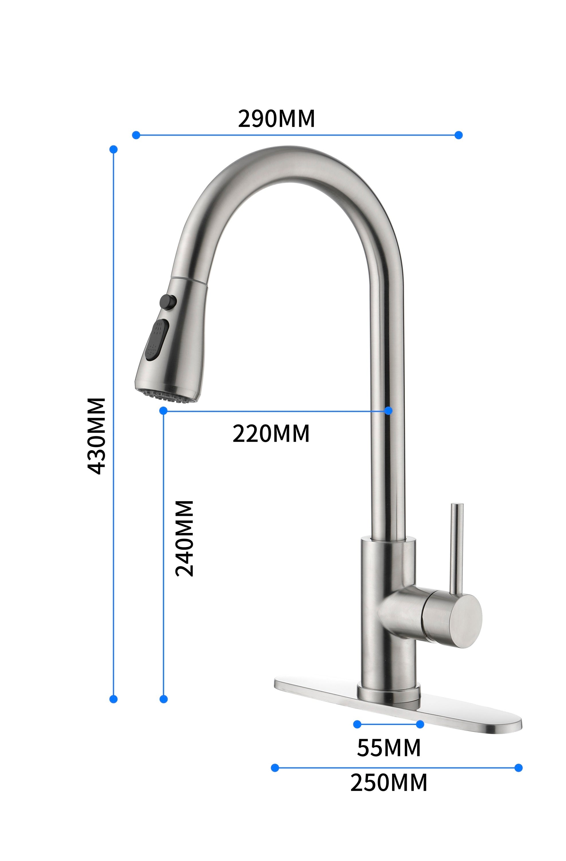 Single Handle High Arc Brushed Nickel Pull Out Kitchen Faucet, Single Level Stainless Steel Kitchen Sink Faucets with Pull Down Sprayer