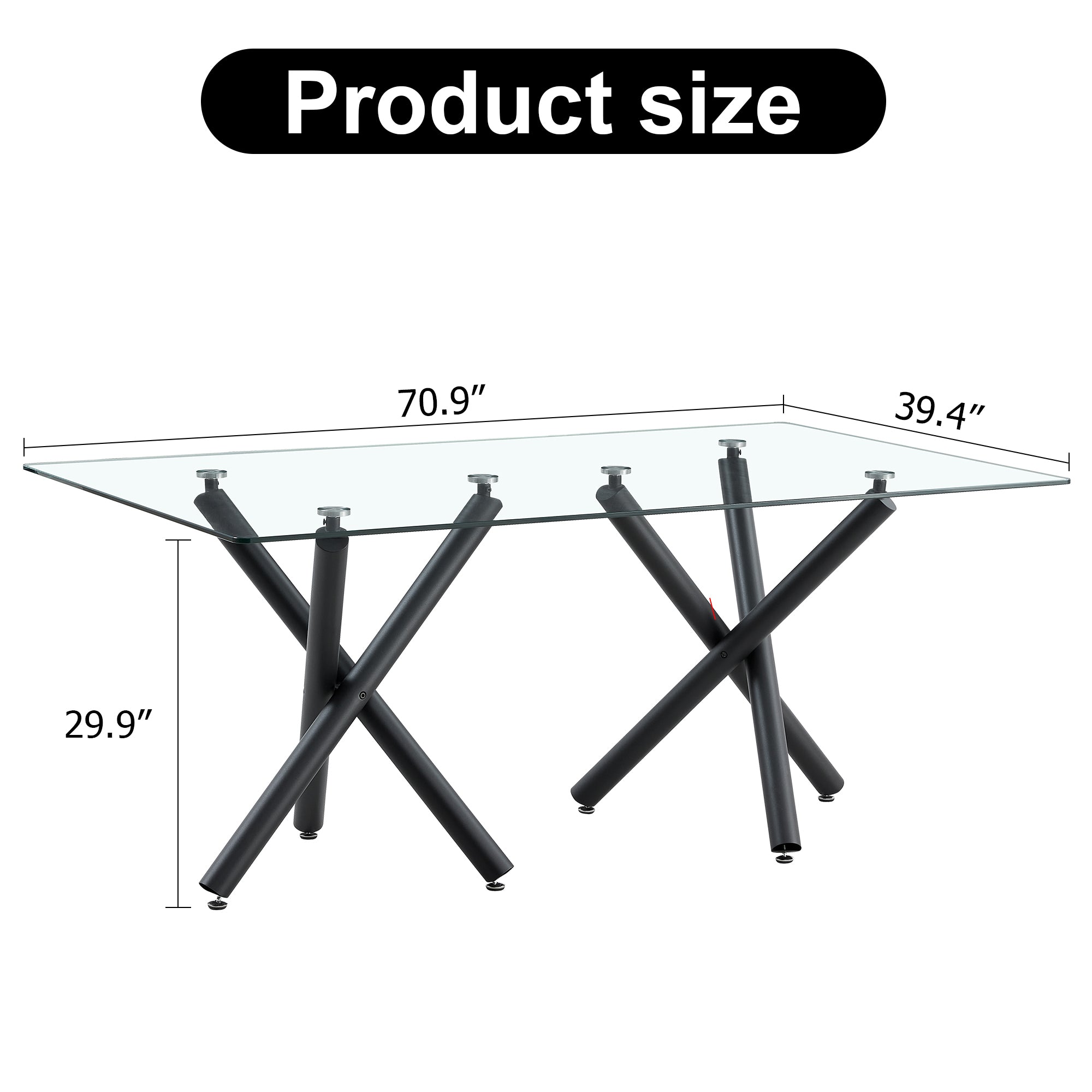 Modern Minimalist Rectangular Glass Dining Table for 6-8 pers - Black Glass