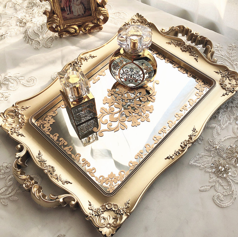 MAICOSY Retro Mirror Tray, Gold and White