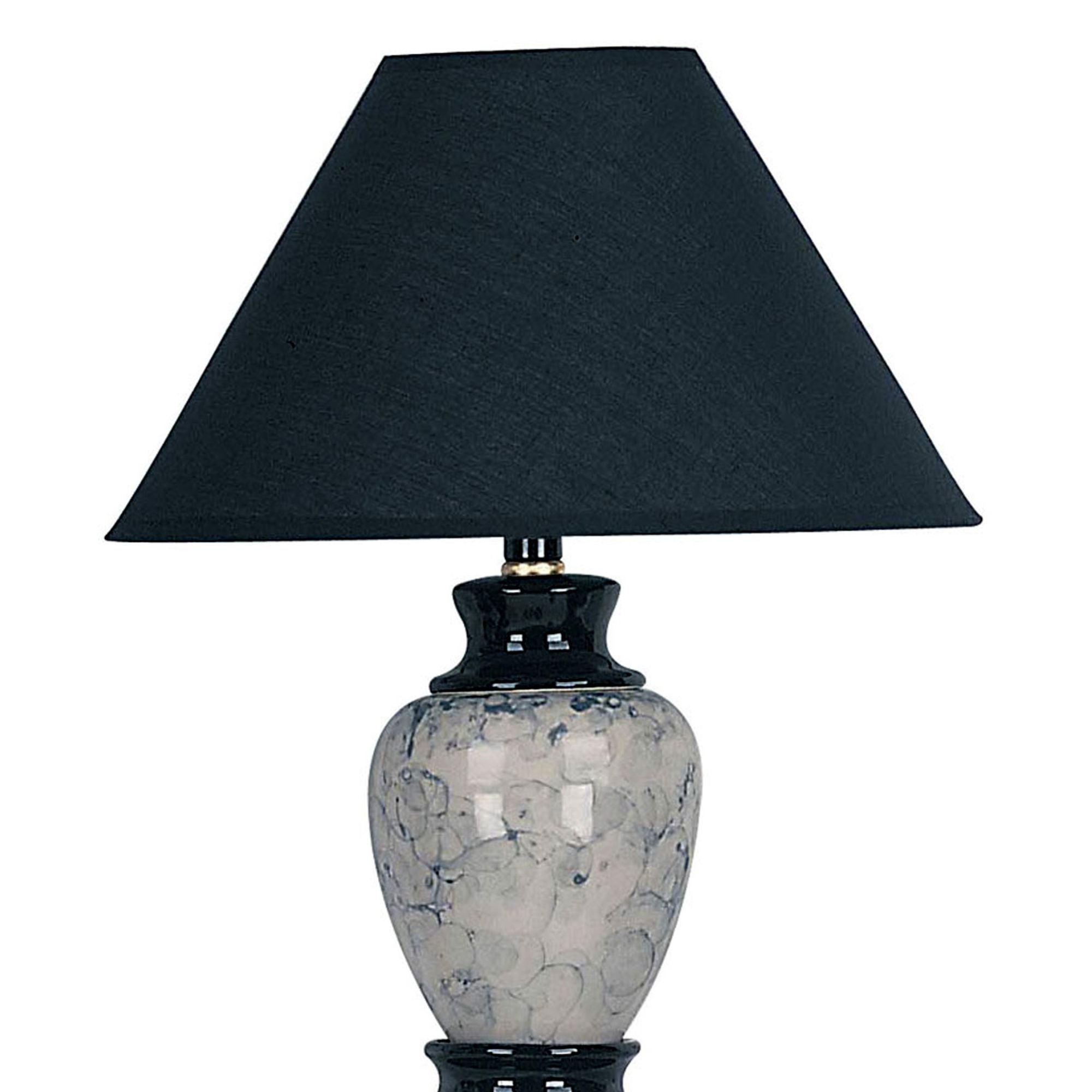 13" Tall Ceramic Table Lamp, Urn-Shaped with Black finish, Linen Shade