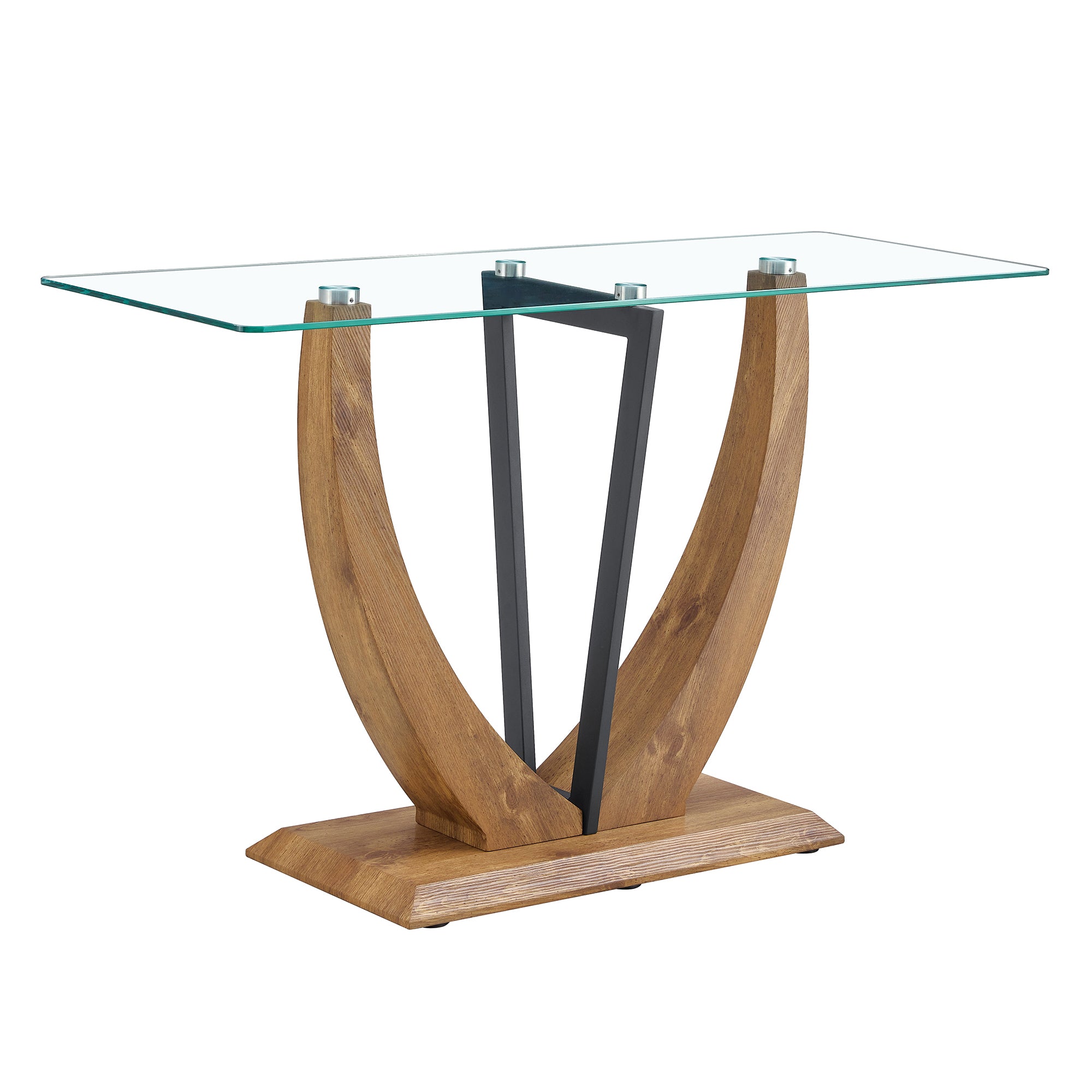 Modern Minimalist Rectangular Glass Table with tempered glass top and MDF wood grain sticker legs