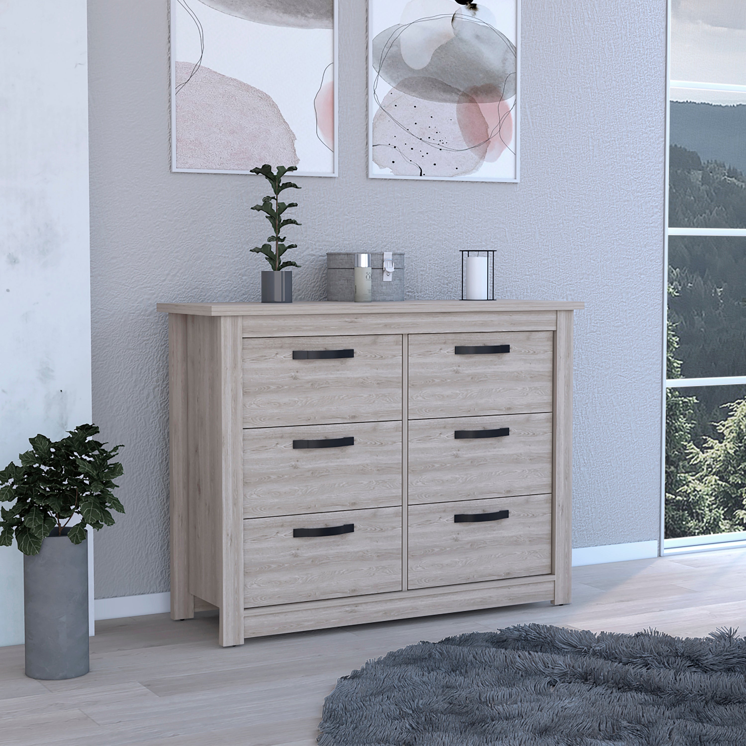 6 Drawer Double Dresser - Light Gray