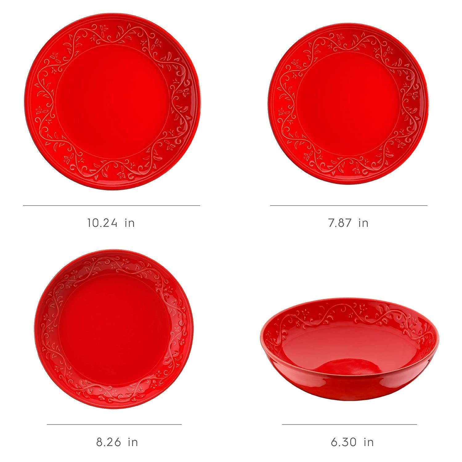 Fulya 16 Pieces Dinnerware Set - Red