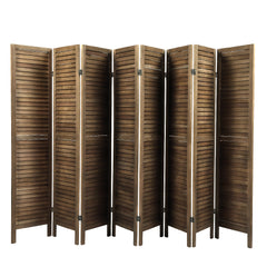 8 Panel Screen Folding Louvered Room Divider - Brown