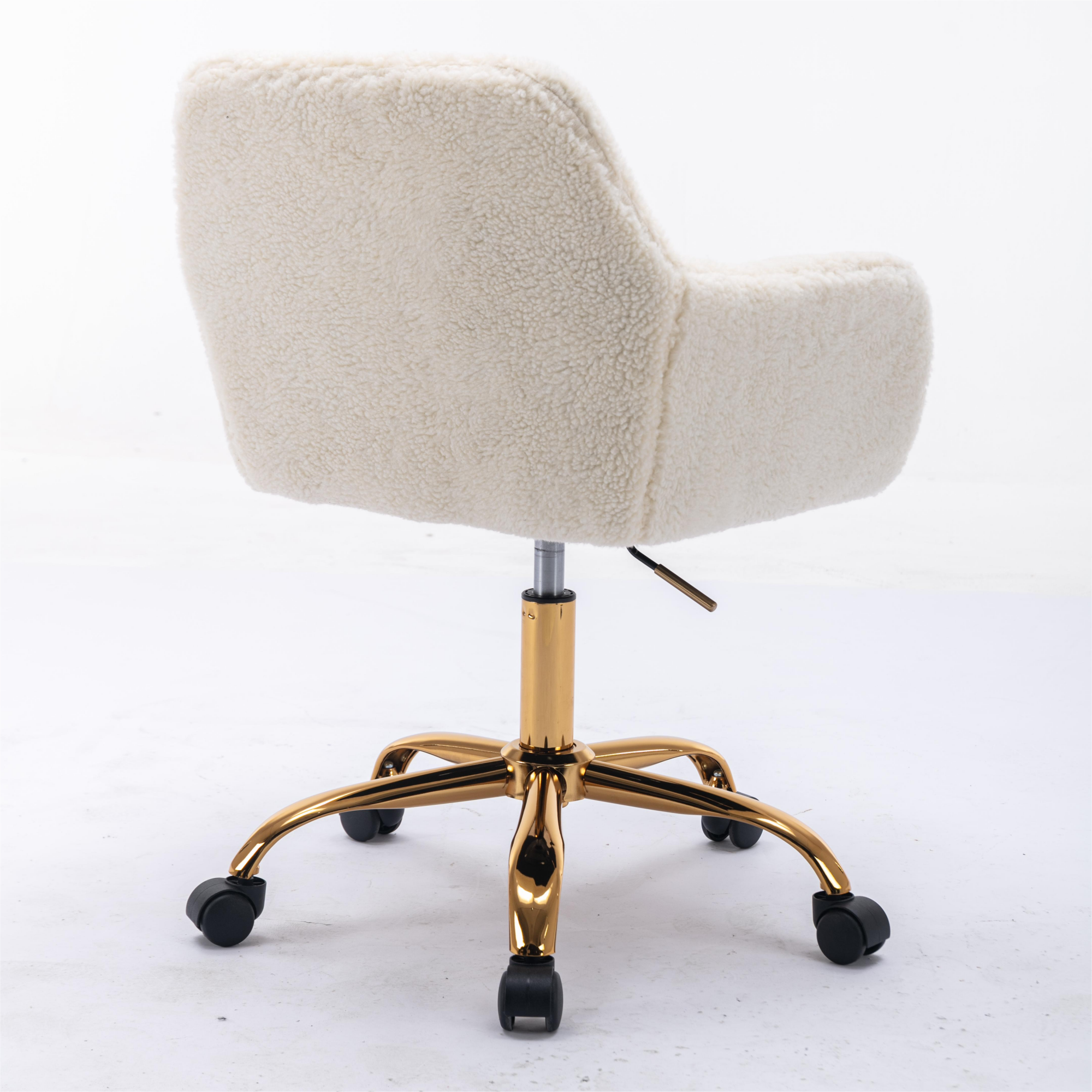 Faux Fur Home Office Chair, Fluffy Fuzzy Comfortable Makeup Vanity Chair - White