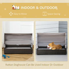 PawHut Rattan Dog Bed, Elevated Pet Sofa for Small or Medium-Sized Pets, Coffee