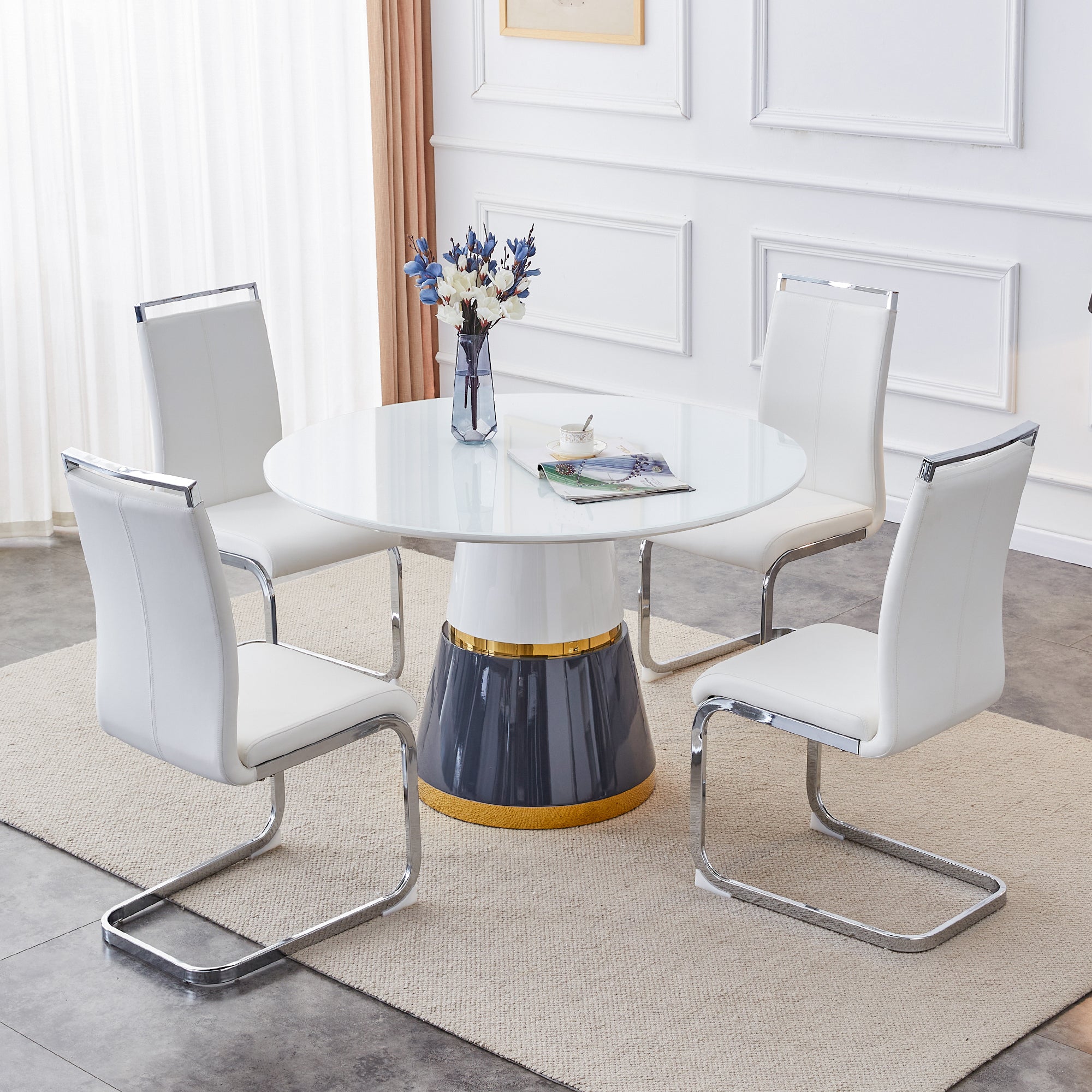 Modern Minimalist Luxury MDF Material Circular Dining Table - White