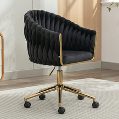 Modern Home Office Leisure Chair with Adjustable Velvet Height and Adjustable Casters - Black