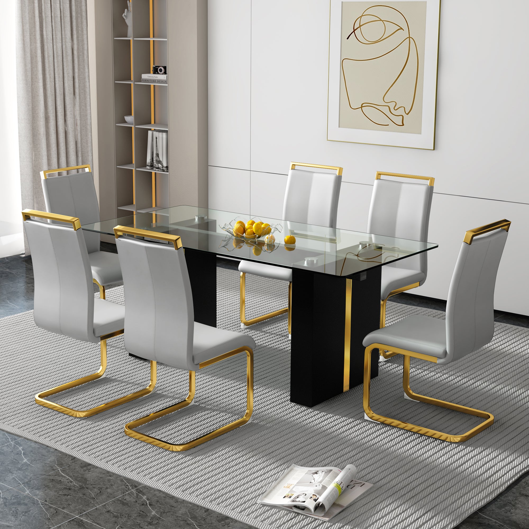 Modern Glass Table for 6-8 people - Black and Gold