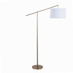 69" Contemporary Floor Lamp in Gold Metal with Off-White Linen Shade