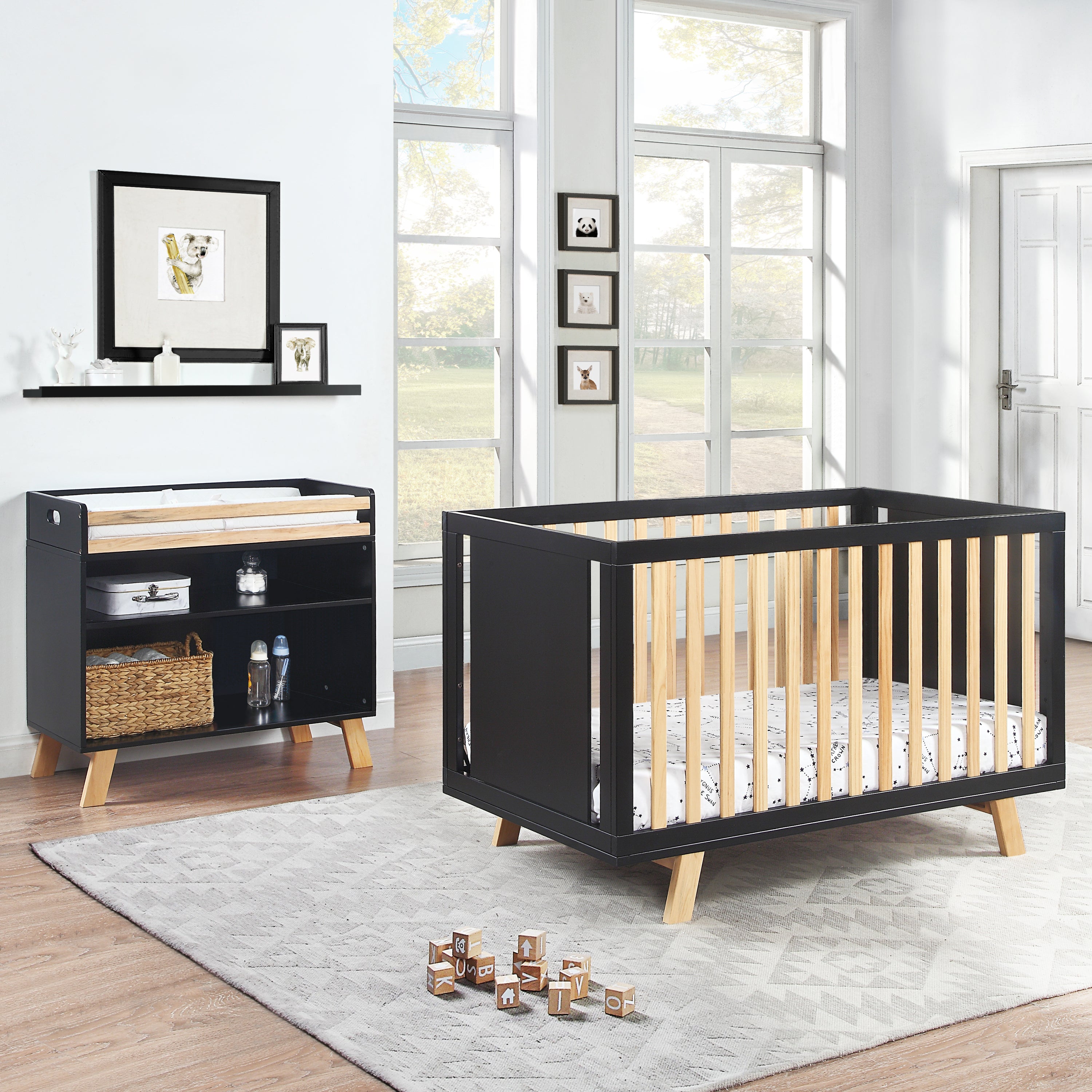 3-in-1 Convertible Island Crib - Black/Natural