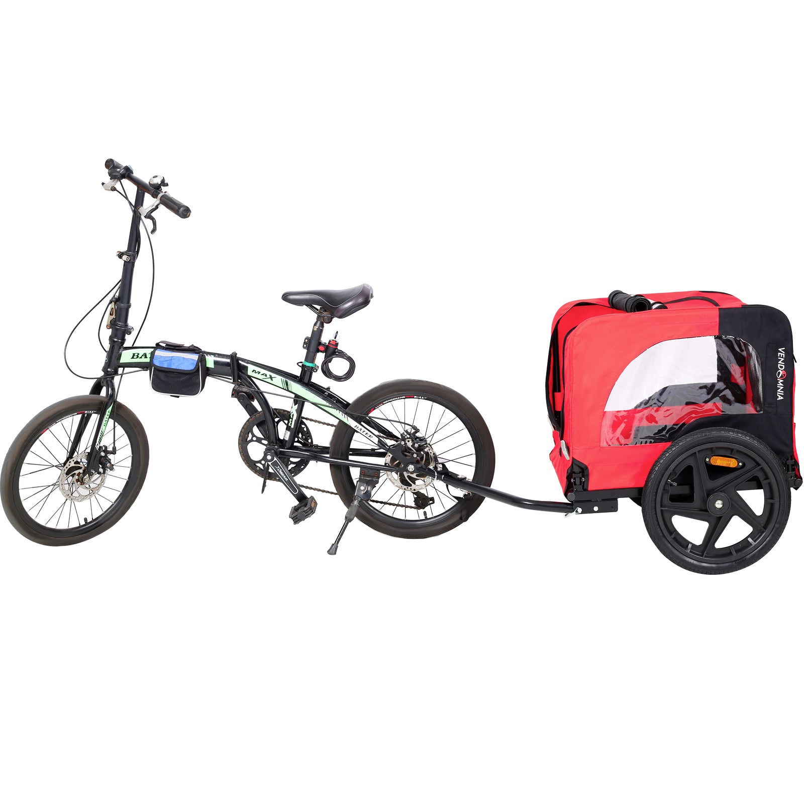 Bicycle Trailer for Pets Outdoor Foldable Red Color with reflectors and safety flag