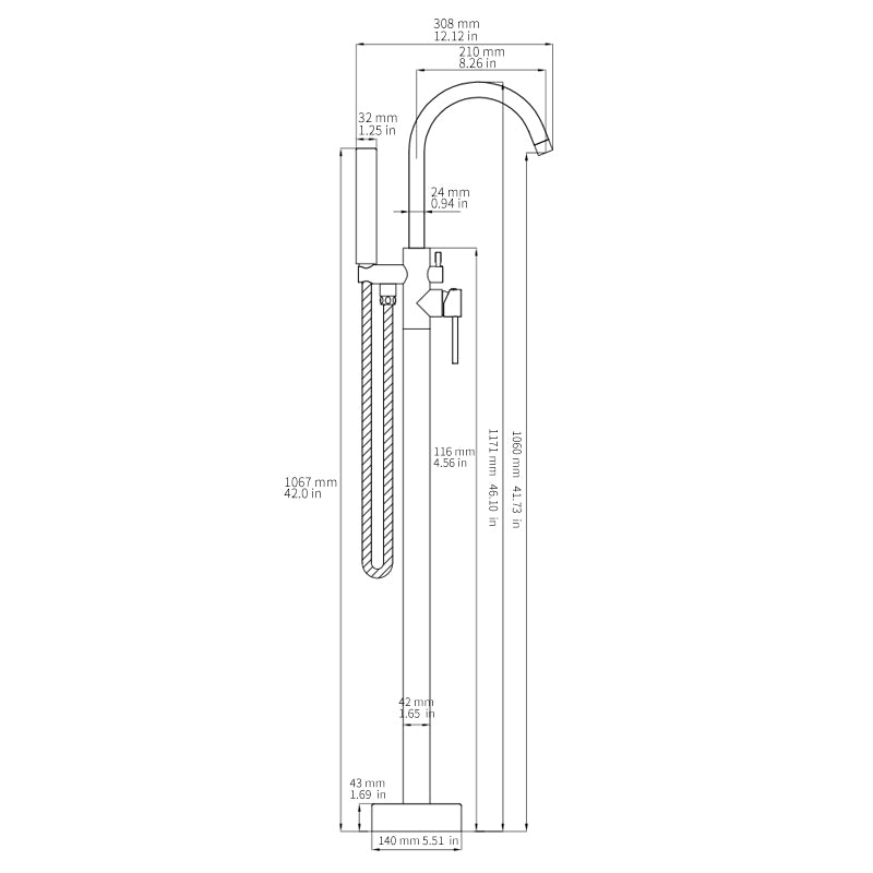 Single Handle Freestanding Tub Filler Floor Mount Bathtub Faucet with Handheld Shower - Brushed Nickel