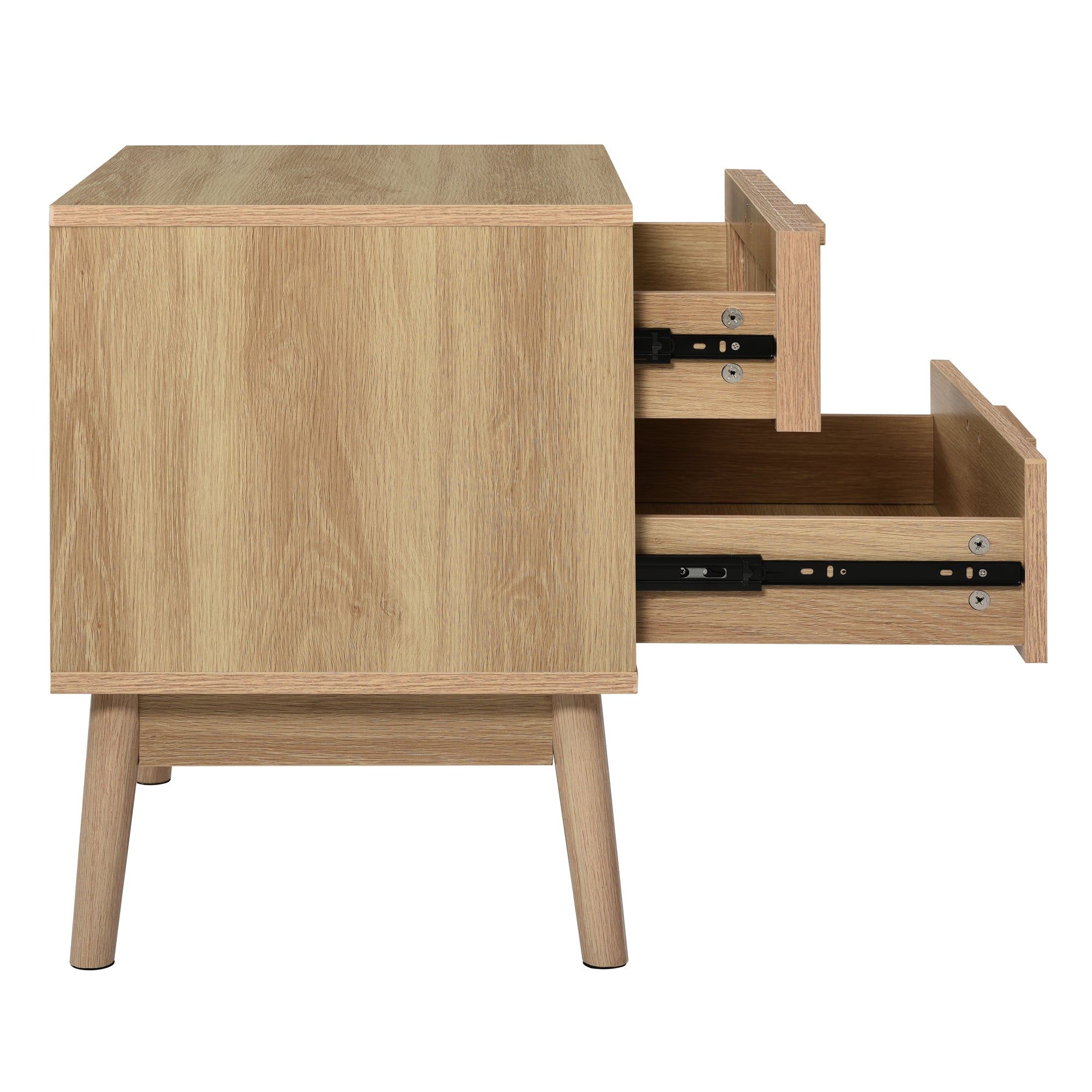 2-Drawer Nightstand with Rubber Wood Legs - Oak